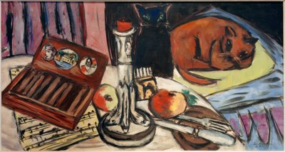Still Life with Silver Candlestick (Natureza Morta com Gatos) de Max Beckmann