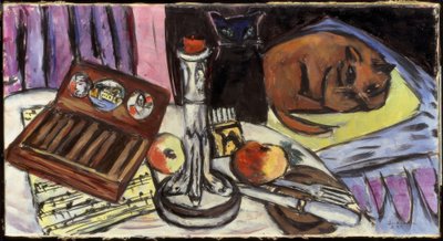 Still Life with Silver Candlestick (Natureza Morta com Gatos) de Max Beckmann