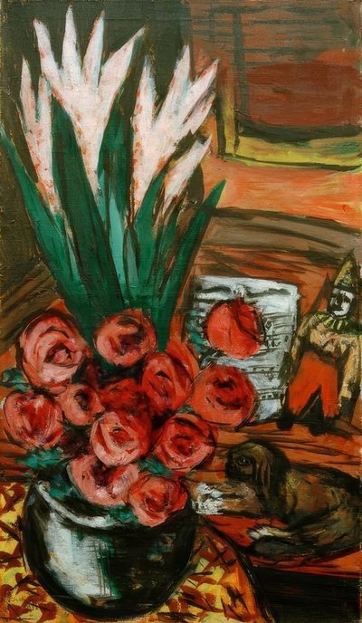 Natureza Morta com Rosas Vermelhas e Butchy de Max Beckmann