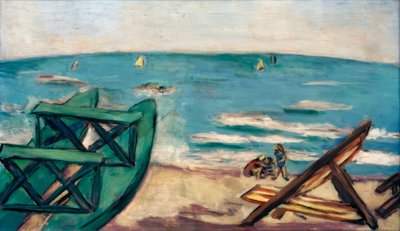 Praia com barco e deckchair de Max Beckmann