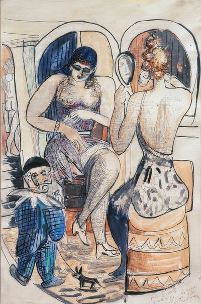 Duas dançarinas (menina com anã azul) de Max Beckmann