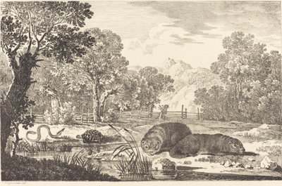 Paisagem fluvial com dois castores de Max Joseph Wagenbauer