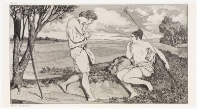 Apolo e Dafne I (Salvamentos de vítimas ovidianas, Opus II, folha 10) de Max Klinger