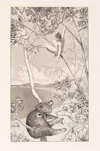 Urso e Elfo Bär und Elfe placa I de Intermezzos, Opus IV Intermezzi, Opus IV, c. 1880. de Max Klinger