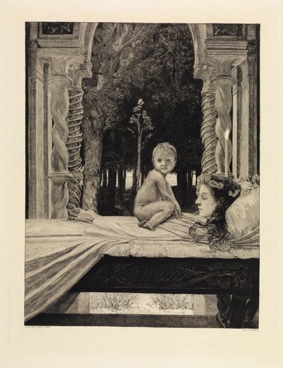 Mãe e criança (Mãe morta) (Sobre a morte, segunda parte, opus XI, prancha 9) de Max Klinger