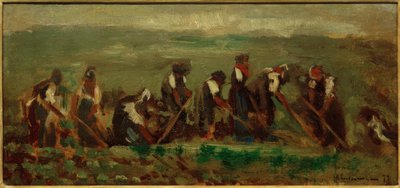 Trabalhador no campo de nabo - estudo de composição de Max Liebermann
