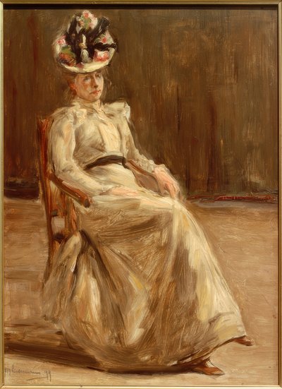 Retrato de uma senhora sentada em figura completa de Max Liebermann