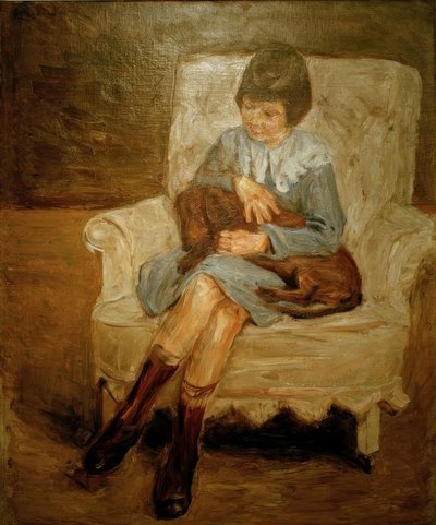 Neta de Liebermann com um dachshund no colo de Max Liebermann