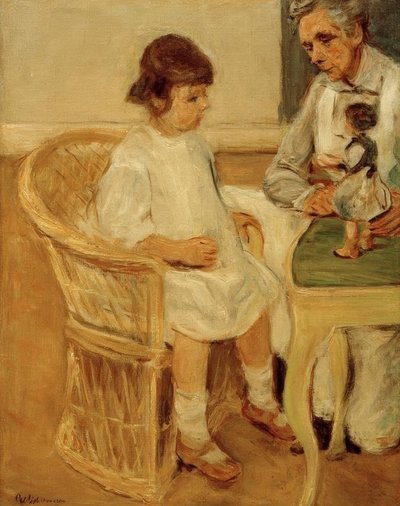 A neta do artista em uma cadeira de vime à direita de Max Liebermann