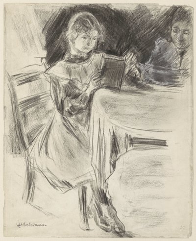 Filha e esposa de Max Liebermann, lendo em uma mesa redonda de Max Liebermann