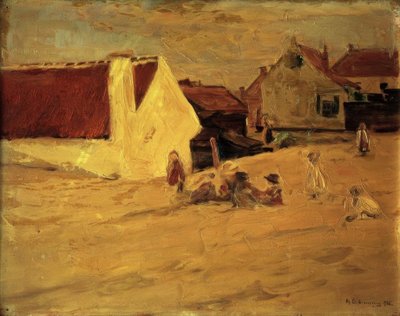 Praça da vila com crianças brincando de Max Liebermann