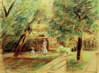 Neta com uma enfermeira na frente de jardins de hedge de Max Liebermann