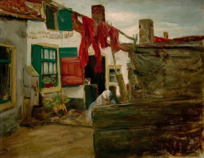 Canto da vila holandesa com roupa pendurada de Max Liebermann