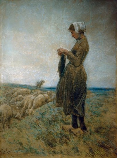 Menina do pastor holandês (pastora de tricô) de Max Liebermann