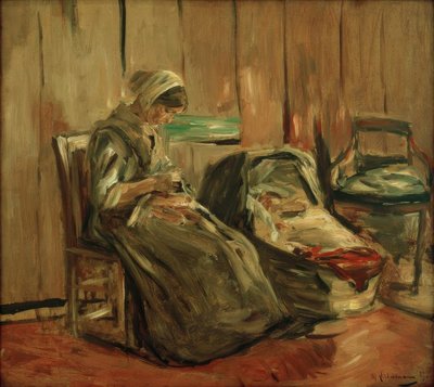 Interior com mulher de costura de Max Liebermann
