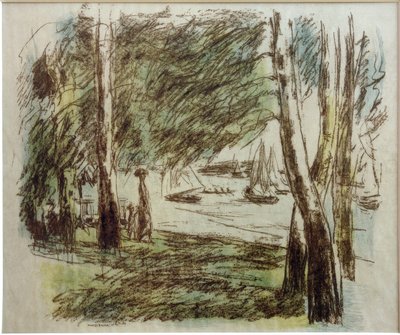 M.Liebermann, paisagem no Wannsee com barcos à vela de Max Liebermann
