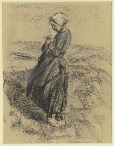 Rapariga no campo, a fazer tricô de Max Liebermann
