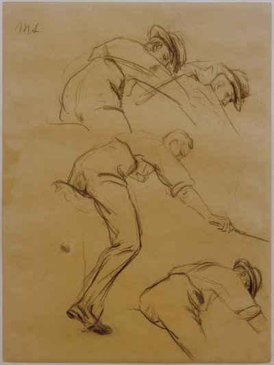 Jogador de pólo, três pilotos à direita da página - estudo de Max Liebermann