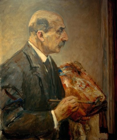 Auto-retrato com paleta no cavalete, de perfil após de Max Liebermann