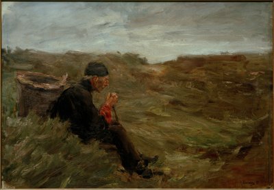 Agricultor sentado nas dunas - 1º rascunho de Max Liebermann