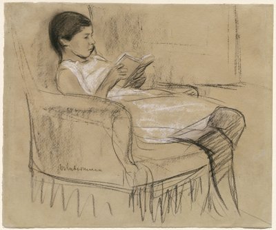 A filha do artista Käthe lendo em uma cadeira de Max Liebermann