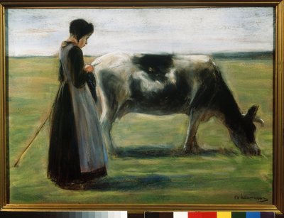 ""Uma jovem com uma vaca"" (Girl with Cow) Pintura pastel de Max Liebermann (1847-1935) Museu Pushkin, Moscou de Max Liebermann