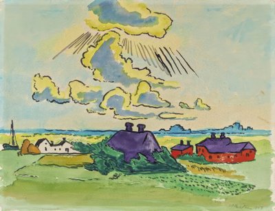 Paisagem costeira com aldeia de Max Pechstein