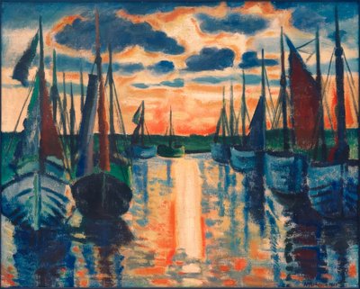 Sonnenuntergang im Hafen von Leba von Max Pechstein