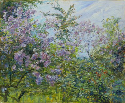 Lilás em flor, c.1921 (óleo sobre madeira) de Max Slevogt