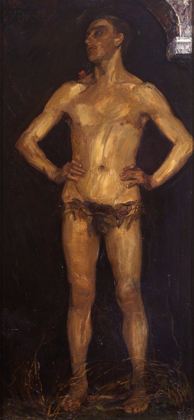 Homem. Painel direito do díptico «Casal humano (Homo Sapiens)». (Verso: nu feminino de costas) de Max Slevogt