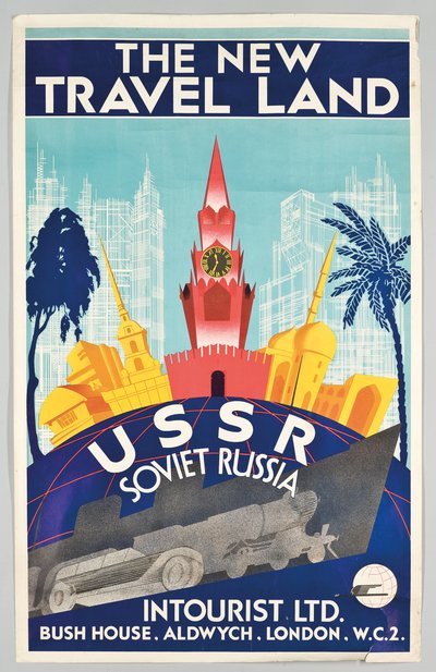 Uma viagem de propaganda de pôster para a Rússia Soviética com a agência de viagens russa &39;Intourist&39;, c. 1930 (cor litográfica) de Max and Fedor Robert (fl.1930) Litvak
