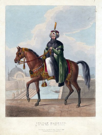 Retrato de Mahmud II (1785-1839) (Mahmoud II), Sultão do Império Otomano - Oeuvre de M. Gauci (século XIX activo) - 1829 - Litografia a cores - 26x20 - Colecção Privada de Maxim Gauci