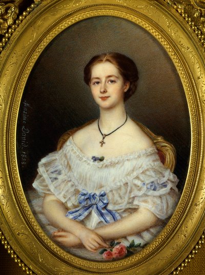 Retrato de mulher com fita azul Pintura de Maxime David (século XIX) 1858 Paris, Artes Decorativas. de Maxime David