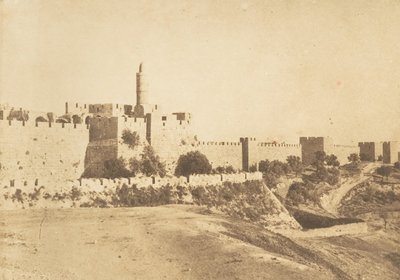 Castelo de David Daoud Kalessy e muralhas de Jerusalém, agosto de 1850. de Maxime Du Camp