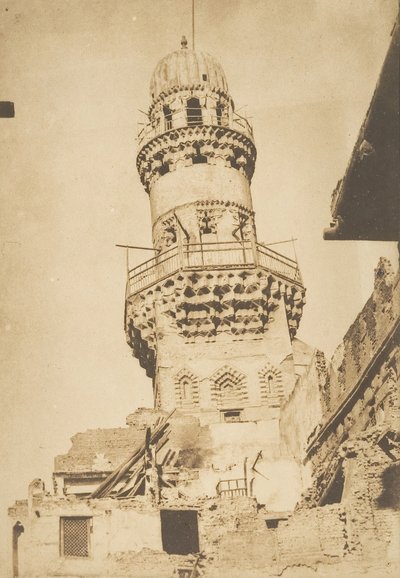 Minarete inclinado da Mesquita Bibars, Cairo, dezembro de 1849 a janeiro de 1850. de Maxime Du Camp