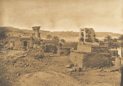 Ruínas e aldeia de Begueh, pequena ilha a oeste de Philae, 11 de Abril de 1850. de Maxime Du Camp