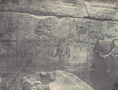 Tebas. Palácio Karnak. Esculturas exteriores do Santuário do Granito, 1850. de Maxime Du Camp
