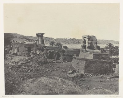 Aldeia e templo na ilha de Beghé, a oeste de Philoe; Núbia, chapa 81 do álbum "Egypte, Nubie, Palestine et Syrie" (1852) de Maxime Du Camp