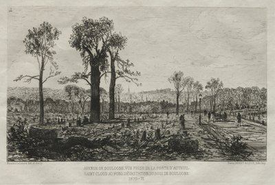 Memórias artísticas do cerco de Paris: Avenue de Boulogne, Vue Tomada da Porte d&39;Auteuil ..., 1879 de Maxime Lalanne