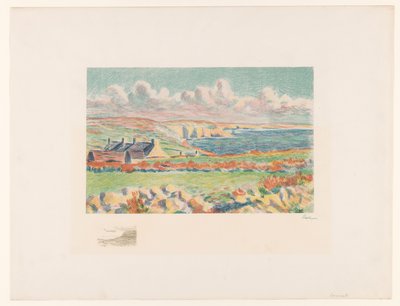 Paisagem costeira com casas Camaret (título original) de Maximilien Luce (signed by artist)