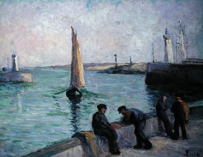 Pescadores em um Porto, c.1920 (óleo sobre tela) de Maximilien Luce