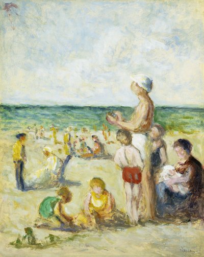 Na praia na Normandia; Na praia da Normandia, c.1930 de Maximilien Luce