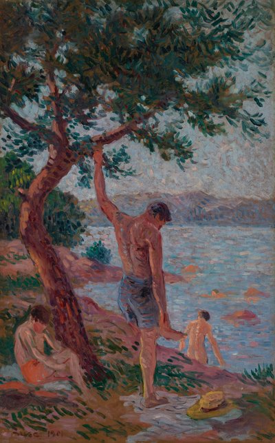 Saint-Tropez, banhistas debaixo do pinhal de Maximilien Luce