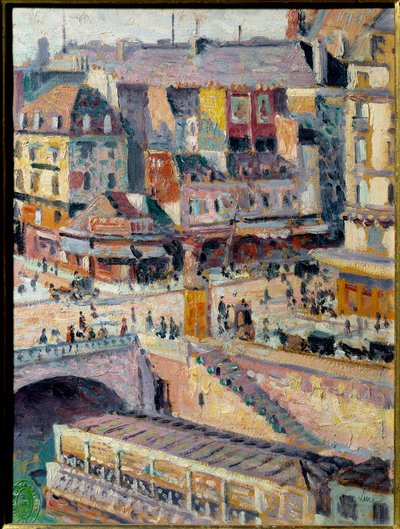 A ponte Saint Michel e o cais do ourives. Óleo sobre papel maroufle sobre isorel. Pintura de Maximilian Luce (1858-1941) de Maximilien Luce