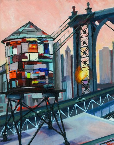 Pôr-do-sol na Torre de Água da Ponte de Manhattan de Maxine Shore