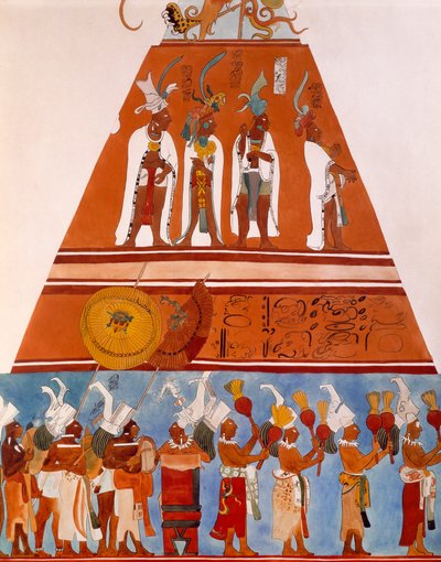 Frescoes em Bonampak, Chiapas (México). Detalhe mostrando uma cena de procissão. Civilização Maia, Século IX. de Mayan