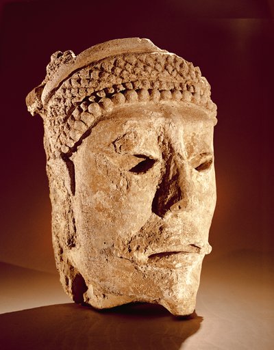 Cabeça cortada de uma parede em Comalcalco, Tabasco, Maya clássico (estuque) de Mayan