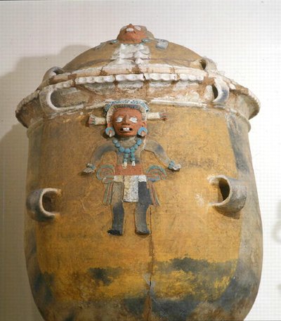 Urna funerária com tampa, Ixil, Quiche, Guatemala, Período Pósclássico Primitivo (900-1200) (faiança policromada) de Mayan Mayan