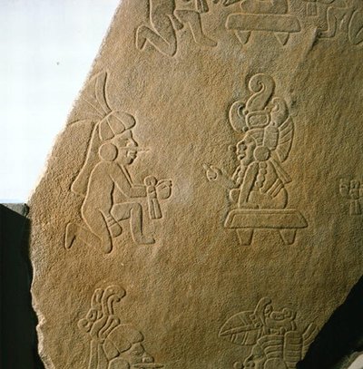 Laje gravada com figuras humanas, de Kaminaljuyu, Guatemala, Período Clássico Primitivo (250-600) (pedra) de Mayan Mayan