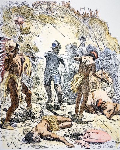 A Revolta dos Índios Pueblo de 1680 (gravura colorida) de Maynard Dixon